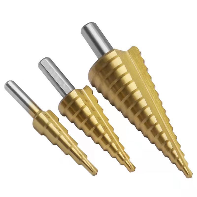 3PCS HSS Straight Groove Titanium Coated Step Drill Bit Set For Metal