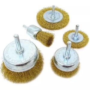 Wholesale Price Steel Wire Brush - 5pcs Steel Brass Wheel Wire Brush Kit with 6mm Shank Brass Coated Steel Wire Brush – Tranrich